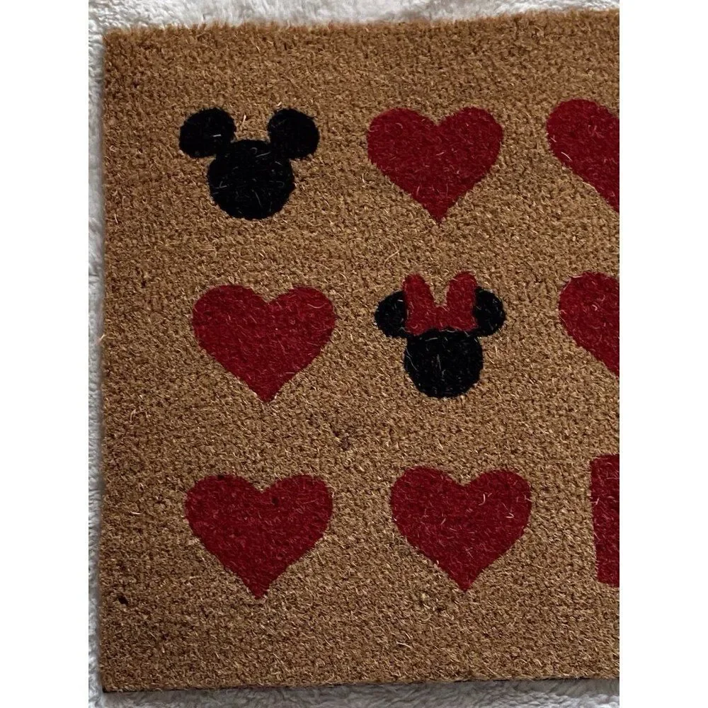 Disney Mickey Minnie Ears Coir Door Mat Outdoor Valentines‎ Love Hearts 18 X 28”